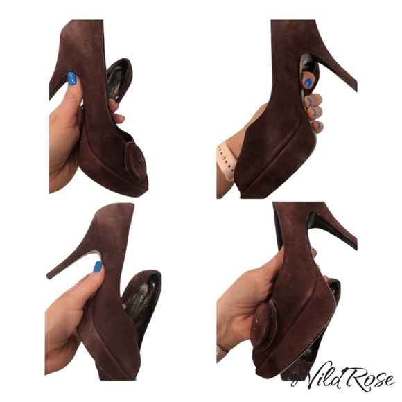 LOUIS VUITTON Aubergine Purple Suede Chelsea Peep-Toe Pumps Size 36.5 - Picture 16 of 16